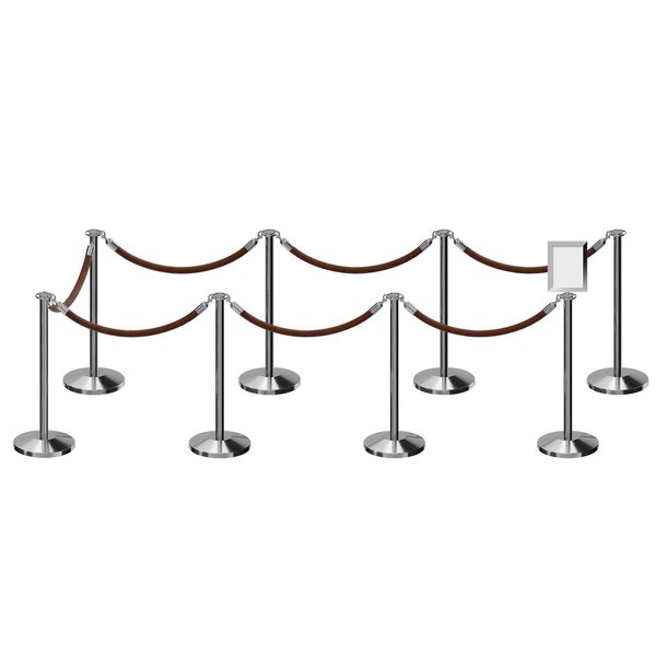 Montour Line Stanchion Post & Rope Kit Pol.Steel, 8FlatTop 7Tan Rope 8.5x11V Sign C-Kit-7-PS-FL-1-Tapped-1-8511-V-7-PVR-TN-PS